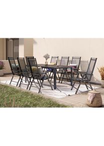 Ambia Garden Gartentischgruppe, Anthrazit, Schwarz, Metall, Kunststoff, Textil, rechteckig, Flachrohr, St&uuml;hle klappbar, R&uuml;ckenlehne mehrfach verstellbar, Gartenm&ouml;bel, Gartengarnituren, Gartenm&ouml;bel-Sets