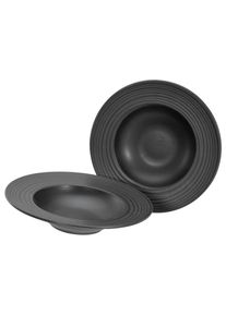 Creatable, Pastateller &raquo;Lava Stone Black, Pasta Gourmetteller Set 2-tlg&laquo; Seidenmatte Glasur, schwarz, Steinzeug, 27 cm, schwarz