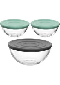 Leonardo, Schale &raquo;Schalen-Set CUCINA, 6-teilig, 3 Sch&uuml;sseln mit Silikondeckel&laquo; 6 Stk. aus Glas sp&uuml;lmaschinengeeignet, transparent, schwarz, t&uuml;rkis, 