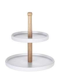 Sch&ouml;ner Wohnen Kollektion SCH&Ouml;NER WOHNEN-Kollektion, Etagere &raquo;Refia&laquo; Etagere mit elegantem Zylinderdesign und Holzakzenten, wei&szlig;, Akazienholz, Massivholz, &Oslash; 24 cm, wei&szlig;