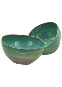 Creatable, Schale &raquo;Basalt Bio, Poke Bowl 18 cm 2-tlg&laquo; 2 Stk. aus Steinzeug Organische Form, Jedes Teil ein Unikat, oliv, Steinzeug, &Oslash; 18 cm, oliv