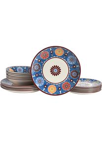 Creatable, Teller-Set &raquo;Sumaya, Tellerset 18-tlg&laquo; Mandala Motive, blue, bunt, Steingut, 18 Stk., blue, bunt