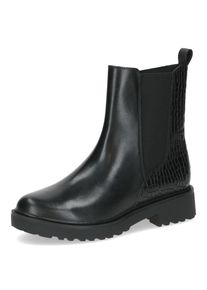Caprice, Damen, Chelseaboots , Blockabsatz, Stiefelette mit Reptilienpr&auml;gung, schwarz, 42, Stiefelette mit Stretcheinsatz und Innenrei&szlig;verschluss