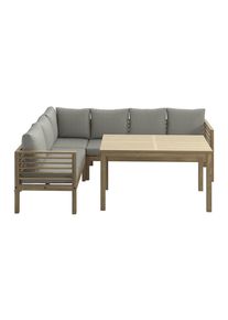 Ambia Garden Dining-Loungeset, Akaziefarben, Holz, Akazie, teilmassiv, F&uuml;llung: Polyester,Polyester, seitenverkehrt montierbar, 226x173 cm, Gartenm&ouml;bel, Gartengarnituren, Gartenm&ouml;bel-Sets