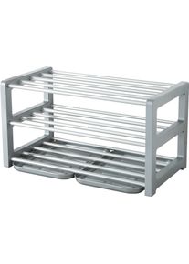 Schuhregal Ruco, grau (alu, grau), B:60cm H:33cm T:32cm, Aluminium, Regale, Schuhregal, mit Schmutzauffangschalen, Aluminium, bis zu 9 Paar Schuhe