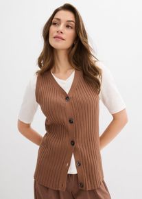 Gilet sans manches en maille c&ocirc;tel&eacute;e - marron - taille 42/44 (M) - Viscose - bonprix