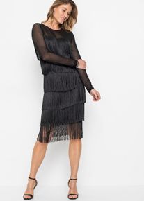 Robe midi en mesh l&eacute;ger &agrave; franges - noir - taille 50/52 (XL) - bonprix