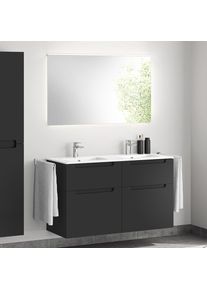 evineo ineo5 Meuble bas, l : 121 cm, 4 tiroirs, avec poign&eacute;e encastr&eacute;e, double vasque blanche, avec miroir,, BE0244WH+BE0303BM+BEA012MI+BL001197,