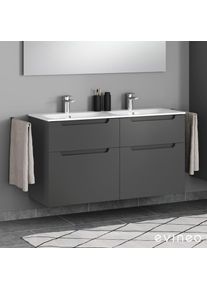 evineo ineo5 Meuble sous-vasque l : 129 cm, 4 tiroirs, avec poign&eacute;e encastr&eacute;e, pour double vasque Renova Plan Slim de Geberit,, BE0335AN,