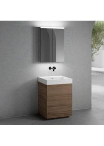 neoro n50 Meuble bas l : 60 cm, 3 tiroirs, vasque blanc mat sans trou perc&eacute;, avec armoire de toilette,, BN0133WM+BN0451WL+BN0472MI,