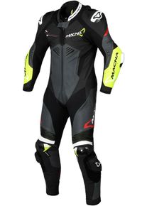 Macna Chromiq, leather suit 1pcs. perforated , color: Black/Neon-Yellow/White , size: 52