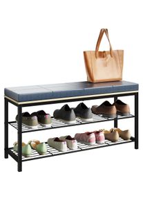 Schuhregal Vcm "Metall Holz Sitzbank Schuhregal Schuhbank Taliro", braun (honig, eiche), B:90cm T:30cm, Regale, Schuhregal