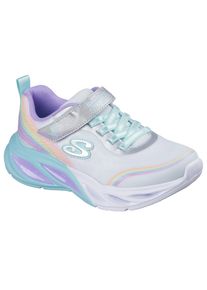 Sneaker Skechers "COSMIC GLOW LIGHTS", M&auml;dchen, Gr. 28, Textil, bunt (silberfarben), Lederimitat, Textil, Mesh, leicht gl&auml;nzend, Schuhe Sneaker, Sportschuh mit Klett, Gr&ouml;&szlig;enschablone zum Download