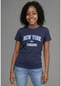 T-Shirt Kangaroos "Kangaroos Shirt mit NEW YORK Druck", M&auml;dchen, Gr. 152/158, marine, Single Jersey, Obermaterial: 100% Baumwolle, bedruckt, Basic, Rundhals, Shirts T-Shirt, f&uuml;r M&auml;dchen, Kurzarm, bedrucktes Design, Basic Passform
