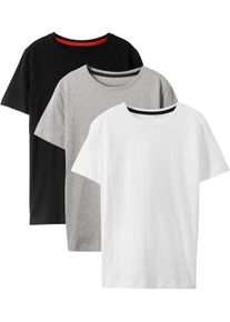 T-Shirt bonprix "T-Shirt mit Baumwolle (3er Pack)", Jungen, Gr. 176/182, schwarz (schwarz, hellgrau meliert, wei&szlig;), Obermaterial: 100% Baumwolle, regular fit, Shirts T-Shirt, regular fit Passform, Kurzarm-Design, aus Baumwolle
