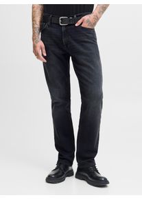 Jack & Jones Regular-fit-Jeans JACK & JONES "JJICLARK im Used-Look, Stretchkomfort und niedrige Leibh&ouml;he", Herren, Gr. 32, L&auml;nge 30, schwarz (schwarz denim), Denim/Jeans, Obermaterial: 99% Baumwolle, 1% Elasthan, Abriebeffekte, regular fit lang, Jeans Regular-fit-Jeans, Baumwollmischung, regular fit