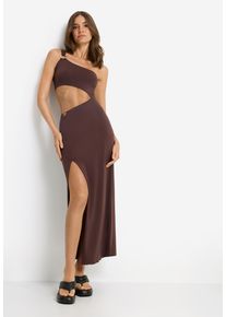 One-Shoulder-Kleid LSCN BY LASCANA, Damen, Gr. 42, N-Gr, dunkelbraun, Jersey, Obermaterial: 47% Baumwolle, 47% Modal, 6% Elasthan, unifarben, figurbetont lang, asymmetrischer Ausschnitt, Kleider One-Shoulder-Kleid