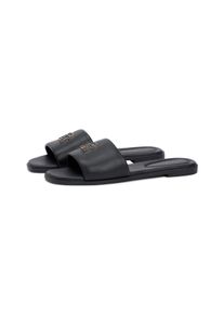 Pantolette Tommy Hilfiger "TH LOGO HARDWARE LEATHER MULE", Damen, Gr. 42, schwarz, Leder, unifarben, Schuhe Pantolette, Blockabsatz, Sommerschuh, Schlupfschuh mit stylischem Logoemblem