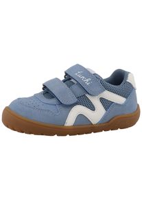 Barfu&szlig;schuh Lurchi "Jamin, Barefoot", Jungen, Gr. 31, blau (hellblau, wei&szlig;), Lederimitat, Textil, Veloursleder, Schuhe Barfu&szlig;schuh, Klettschuh, Freizeitschuh, Gr&ouml;&szlig;enschablone zum Download
