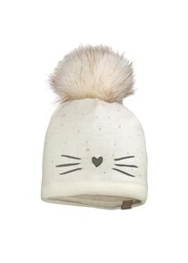 Beanie MaxiMo, Baby, Gr. 49, wei&szlig; (wollwei&szlig;), Strick, Baumwolle, bestickt, M&uuml;tzen Beanie, mit Bommel, mit Stickerei, zweifarbig, w&auml;rmend