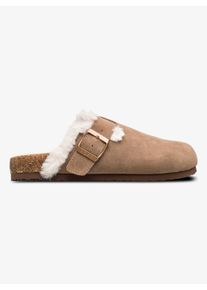 Hausschuh Roxy "ZELIAH", Damen, Gr. 40, beige (taupe), Leder, Schuhe Hausschuh, gef&uuml;tterte Pantolette