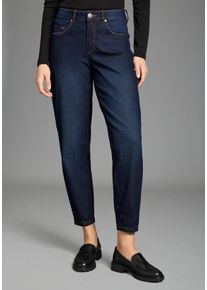 Comfort-fit-Jeans Arizona, Damen, Gr. 34, N-Gr, blau (dunkelblau used), Denim/Jeans, Obermaterial: 82% Baumwolle, 17% Polyester, 1% Elasthan, unifarben, bequem kn&ouml;chellang, Jeans Comfort-fit-Jeans, weite Beinform mit schmalem Abschluss, kn&ouml;chellanger Schnitt