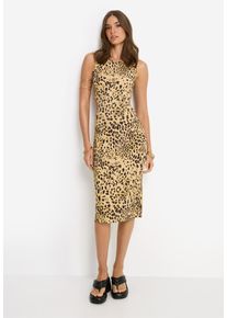 Midikleid LSCN BY LASCANA, Damen, Gr. 40, N-Gr, braun (leopard print), Jersey, Obermaterial: 47% Baumwolle, 47% Modal, 6% Elasthan, bedruckt, figurbetont kniebedeckend, Rundhals, Kleider Midikleid