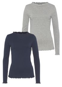 Langarmshirt Flashlights, Damen, Gr. 38, blau (marine, grau melange), Feinripp, Obermaterial: 100% Baumwolle. Obermaterial 2: 95% Baumwolle, 5% Viskose. Obermaterial Melange: 95% Baumwolle, 5% Viskose, clean, unifarben, Basic, sehr figurbetont, gekr&auml;uselter Ausschnitt, Shirts Langarmshirt, sehr figurbetonte Passform, gekr&auml;uselter Ausschnitt, Topseller