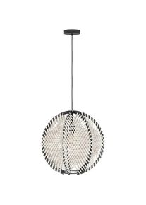 Eglo, H&auml;ngeleuchte &raquo;Waverton H&auml;ngelampe, Esszimmerlampe, Metall, Holz, Textil in Wei&szlig;, E27&laquo; E27 1 Stk. H&auml;ngeleuchte - H110 x &Oslash;48 cm - schwarz - 1X40W 