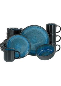 Creatable, Kombiservice &raquo;Nordic Fjord, Kombiservice 16-tlg&laquo; Reaktivglasur, Scandi-Style, blue, Steinzeug,