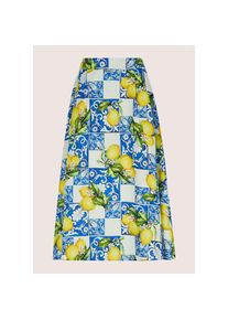 Madeleine Mode MADELEINE, Damen, Midirock &raquo;Faltenrock Midirock mit Zitronen-Design&laquo; weit schwingender Druckrock in Midil&auml;nge, nachtblau / multicolor, 44, nachtblau /