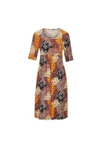 GOLDNER, Damen, Jerseykleid &raquo;Druckkleid im Mustermix&laquo; Eingrifftaschen Taillennaht, braun / gemustert, 50 - N-Gr, Midi L&auml;nge ca. 102 cm in Gr. 46