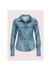 Madeleine Mode MADELEINE, Damen, Hemdbluse &raquo;Bluse Hemdbluse mit gl&auml;nzendem Finish&laquo; Satinbluse, kristallblau, 46, L&auml;nge ca. 62 cm, h&uuml;ftumspielend