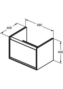 Ideal Standard, Waschbeckenunterschrank, IDS Waschtischunterschrank CONNECT AIR 585mm f Cube Air 650mm we gl / hgrau ma (58 x 40.90 x 40 cm)