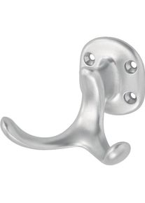 Hermeta, Kleiderhaken + Wandgarderobe, Mantelhaken 0029 zweifach Ausladung 60 mm Aluminium silberfarbig eloxiert H&ouml;he 47 mm