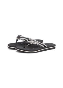 Zehentrenner Tommy Hilfiger "TH WEBBING SUMMER SANDAL", Damen, Gr. 36, schwarz, wei&szlig;, Textil, unifarben mit Farbeins&auml;tzen, Basic, Schuhe Zehentrenner, Sommerschuh, Strandschuh, Dianette mit Streifen und Logoschriftzug