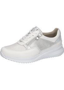 Waldl&auml;ufer Keilsneaker WALDL&Auml;UFER "K-JANKA", Damen, Gr. 8 (42), wei&szlig;, silberfarben, Nappaleder, Textil, Veloursleder, Schuhe Keilsneaker, Schn&uuml;rschuh, Halbschuh, Komfortschuh in Extraweite K