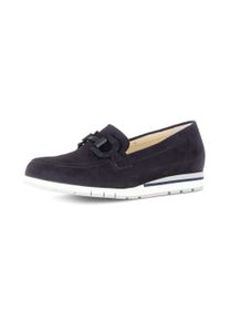 Slipper Gabor "FLORENZ", Damen, Gr. 38, Textil, schwarz (dunkelblau), Ziegenveloursleder, Schuhe Slipper, Keilabsatz, Schlupfschuh, Businessschuh mit Zierkette