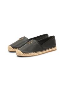 Espadrille Tommy Hilfiger "TH LOGO LEATHER ESPADRILLE", Damen, Gr. 41, schwarz, Leder, Schuhe Espadrille, Sommerschuh, Slipper, Schlupfschuh mit typischer Juteverzierung