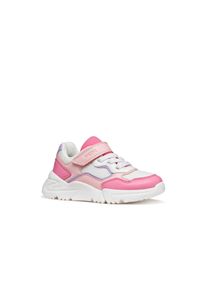 Sneaker Geox "J LOFTUS GIRL", M&auml;dchen, Gr. 38, pink (wei&szlig;, pink kombiniert), Lederimitat, Textil, Schuhe Sneaker, Klettschuh mit bunten Kontrastbes&auml;tzen, Gr&ouml;&szlig;enschablone zum Download