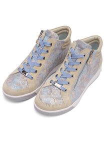 Sneaker Ara "ROM", Damen, Gr. 6,5, beige (hellbeige, hellblau), Leder, Veloursleder, Reptilienpr&auml;gung, Schuhe Sneaker, Freizeitschuh, High-Top-Sneaker, Schn&uuml;rschuh in Schuhweite G (=weit)