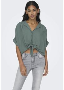 Kurzarmbluse Only "ONLPAULA LIFE S/S TIE SHIRT WVN NOOS", Damen, Gr. XS, gr&uuml;n (balsam gr&uuml;n), Web, Obermaterial: 100% Viskose, unifarben, regular fit normal, V-Ausschnitt, Blusen Kurzarmbluse, Viskose, regular fit