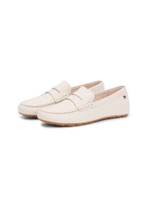 Slipper Tommy Hilfiger "FLAG LEATHER DRIVER LOAFER", Damen, Gr. 36, natur, Leder, unifarben, Schuhe Slipper, Halbschuh, Schlupfschuh mit modischer Ziersteppung