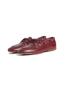 Bootsschuh Tommy Hilfiger "TH SLEEK LEATHER BOAT SHOE", Damen, Gr. 38, Leder Textil, rot (braun), Nappaleder, unifarben, Schuhe Bootsschuh, Bootsschuh, Businessschuh mit Blockabsatz und &Ouml;sen mit Durchzug