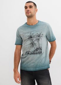 T-shirt aspect d&eacute;lav&eacute; en coton - vert - taille 52/54 (L) - 100% coton - bonprix