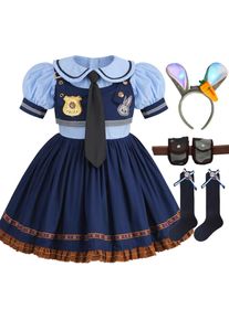 Judy Cosplay Costume Kids Carnival Party Dress Girls Tie Headdress Belt Socks Sets Police Role Play Movie Uniform Birthday Gift