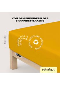 Spannbettlaken Schlafgut "EASY JERSEY ELASTHAN Bettlaken, 170 g/m&sup2;, 95% Baumwolle, 5% Elasthan", gelb (gelb deep), 1 Stk., Jersey, 90-100x200-220 30cm, Jersey, Obermaterial: 95% Baumwolle, 5% Elasthan, Bettlaken, Spannbettlaken, Spannbettlaken bis 30 cm H&ouml;he, b&uuml;gelfrei, pflegeleicht, perfekter Sitz