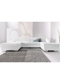 Wohnlandschaft DOMO collection "Star, zeitloses und elegantes Design, viel Platz, Breite 304cm, U-Form", wei&szlig;, B:304cm H:74cm T:82cm, Struktur (90% Polyester und 10% Polyacryl);Kunstleder Softlux;Microfaser Primabelle (100% Polyester), Sofas, Wohnlandschaft, fester Sitzkomfort, wahlweise mit Bettfunktion