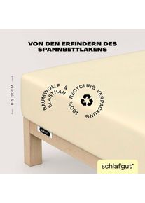 Spannbettlaken Schlafgut "EASY JERSEY ELASTHAN Bettlaken, 170 g/m&sup2;, 95% Baumwolle, 5% Elasthan", gelb (gelb light), 1 Stk., Jersey, 140-160x200-220 30cm, Jersey, Obermaterial: 95% Baumwolle, 5% Elasthan, Bettlaken, Spannbettlaken, Spannbettlaken bis 30 cm H&ouml;he, b&uuml;gelfrei, pflegeleicht, perfekter Sitz