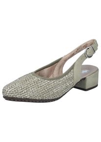 Slingsandale Rieker, Damen, Gr. 36, beige (schilfgr&uuml;n), Lederimitat, Textil, meliert, festlich, Schuhe Slingsandale, Sommerschuh, Festtagsschuh, Blockabsatz, mit Riemchen, Topseller